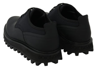 Black Rubberized Calfskin Chunky Derby Vulcano Shoes Dolce & Gabbana