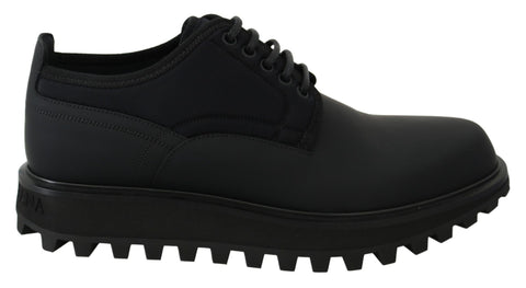 Black Rubberized Calfskin Chunky Derby Vulcano Shoes Dolce & Gabbana