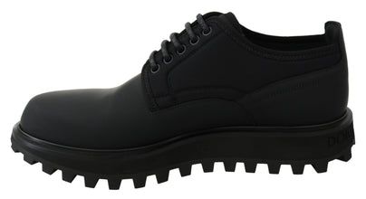 Black Rubberized Calfskin Chunky Derby Vulcano Shoes Dolce & Gabbana