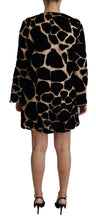 Black Giraffe Print Shift Mini Dress Dolce & Gabbana
