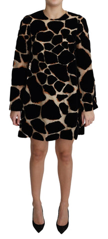 Black Giraffe Print Shift Mini Dress Dolce & Gabbana