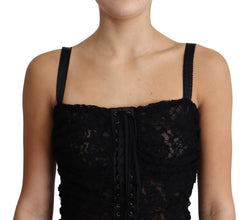 Black Lace Up Floral Corset Bustier Mini Dress Dolce & Gabbana