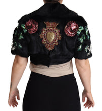 Black Rabbit Fur Crystals Sequin Coat Dolce & Gabbana