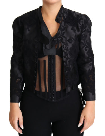 Black Lace Sheer Corset Organza Silk Jacket Dolce & Gabbana