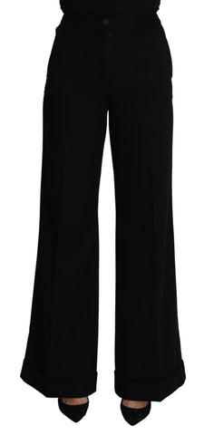 Black Cashmere Wide Leg Women Trouser Pants Dolce & Gabbana