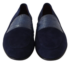 Blue Suede Caiman Loafers Slippers Shoes Dolce & Gabbana