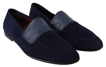Blue Suede Caiman Loafers Slippers Shoes Dolce & Gabbana