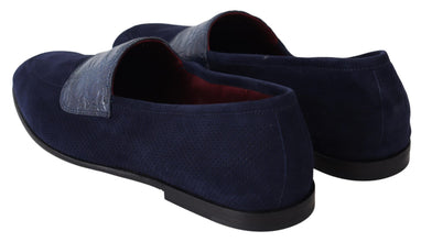 Blue Suede Caiman Loafers Slippers Shoes Dolce & Gabbana