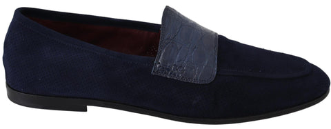 Blue Suede Caiman Loafers Slippers Shoes Dolce & Gabbana