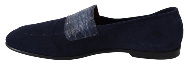 Blue Suede Caiman Loafers Slippers Shoes Dolce & Gabbana