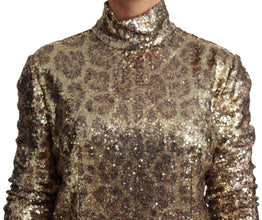 Brown Leopard Fit Turtleneck Sequin Sweater Dolce & Gabbana