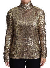 Brown Leopard Fit Turtleneck Sequin Sweater Dolce & Gabbana
