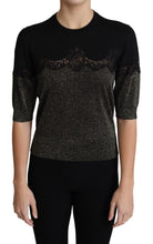 Black Shiny Lurex Lace Insert Pullover Top Dolce & Gabbana