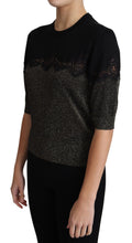 Black Shiny Lurex Lace Insert Pullover Top Dolce & Gabbana