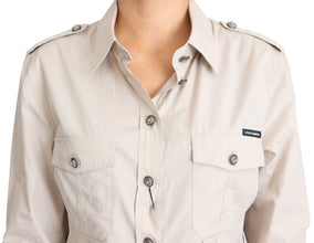 Beige Poplin Safari Fitted Pocket Shirt Top Dolce & Gabbana
