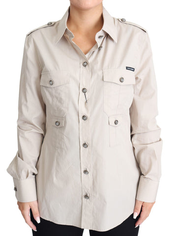 Beige Poplin Safari Fitted Pocket Shirt Top Dolce & Gabbana
