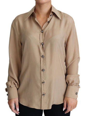 Beige Silk Shirt Decorative Buttons Top Dolce & Gabbana