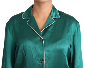 Green Pyjama Blouse Silk Lounge Sleepwear Top Dolce & Gabbana