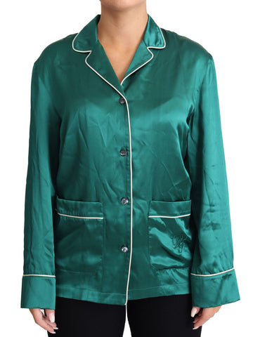 Green Pyjama Blouse Silk Lounge Sleepwear Top Dolce & Gabbana