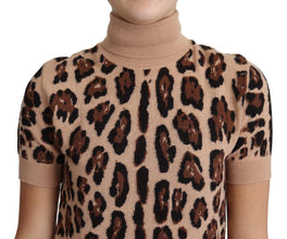 Beige Leopard Print Virgin Wool Turtleneck Top Dolce & Gabbana