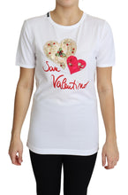 White San Valentino Heart Crystals T-shirt Top Dolce & Gabbana