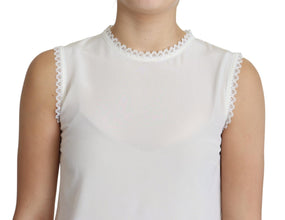 White Blouse Silk Lace Trimmed Sleeveless Top Dolce & Gabbana