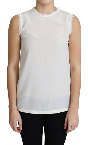 White Blouse Silk Lace Trimmed Sleeveless Top Dolce & Gabbana