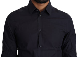 Navy Blue Cotton Formal Dress Shirt Dolce & Gabbana