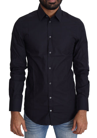 Navy Blue Cotton Formal Dress Shirt Dolce & Gabbana