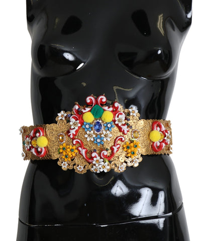 multicolor Embellished Floral Crystal Wide Waist Belt Dolce & Gabbana