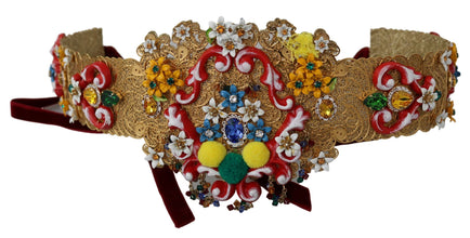 Embellished Floral Crystal Wide Waist Golden Belt Dolce & Gabbana
