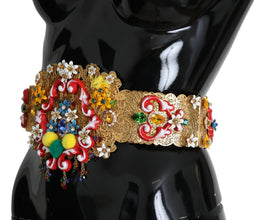 Embellished Floral Crystal Wide Waist Golden Belt Dolce & Gabbana