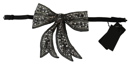 Silver Tone 100% Silk Crystal Embellished Women  Bowtie Dolce & Gabbana
