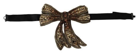 Gold Tone Silk Rhinestone Embellished Women Bowtie Dolce & Gabbana