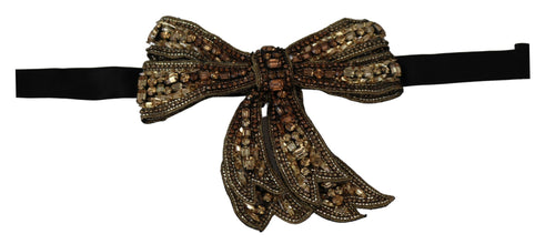Gold Tone Silk Rhinestone Embellished Women Bowtie Dolce & Gabbana