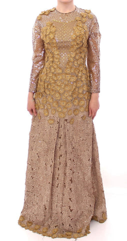 GOLD Long Lace Maxi Crystal Dress Lanre Da Silva Ajayi