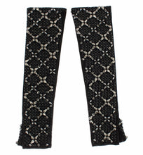 Black Leather Crystal Beaded Finger Free Gloves Dolce & Gabbana