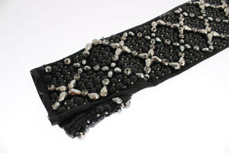 Black Leather Crystal Beaded Finger Free Gloves Dolce & Gabbana