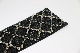 Black Leather Crystal Beaded Finger Free Gloves Dolce & Gabbana