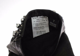 Black Leather Crystal Beaded Finger Free Gloves Dolce & Gabbana
