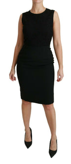 Black Floral Lace Sheath Gown Dress Dolce & Gabbana