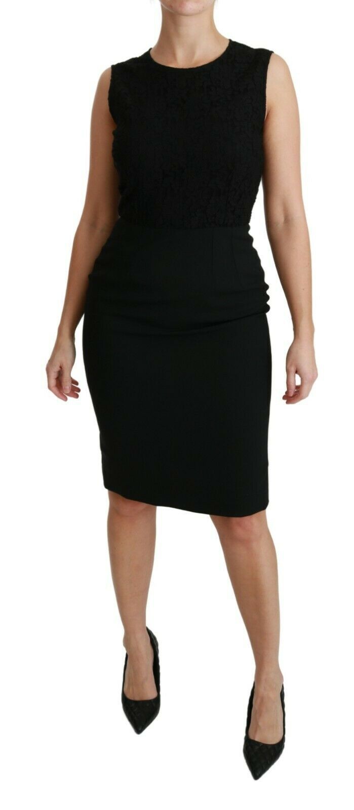 Black Floral Lace Sheath Gown Dress Dolce & Gabbana