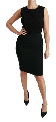 Black Floral Lace Sheath Gown Dress Dolce & Gabbana