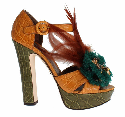 Orange Leather Crystal Platform Sandal Shoes Dolce & Gabbana