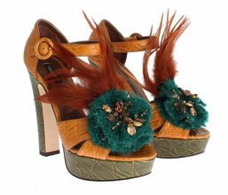 Orange Leather Crystal Platform Sandal Shoes Dolce & Gabbana