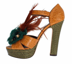 Orange Leather Crystal Platform Sandal Shoes Dolce & Gabbana