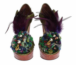 Green Leather Crystal Platform Sandal Shoes Dolce & Gabbana