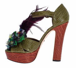 Green Leather Crystal Platform Sandal Shoes Dolce & Gabbana