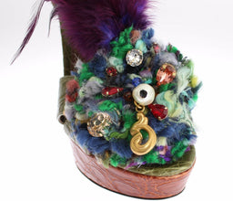 Green Leather Crystal Platform Sandal Shoes Dolce & Gabbana