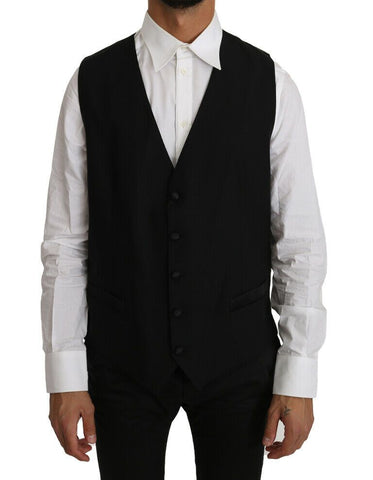 Black Solid Wool Silk Vest Dolce & Gabbana